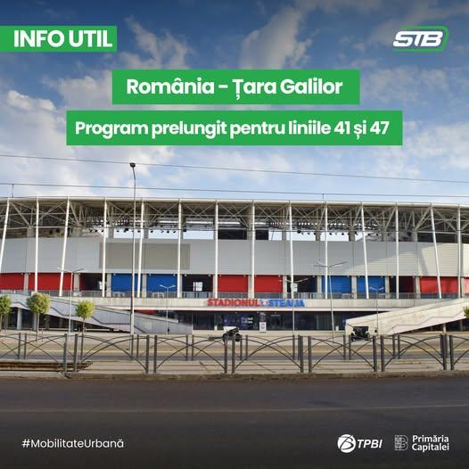 Transport special pentru meciul România – Țara Galilor. Programul tramvaielor 41 și 47