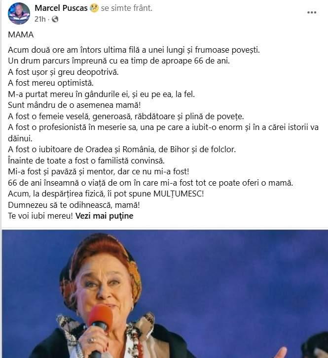 Doliu în muzica populară. S-a stins din viață una dintre cele mai iubite artiste. Mesajul emoționat al fiului său 19012414