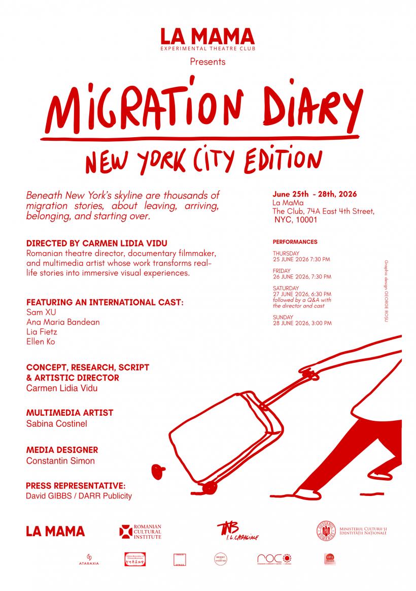 Teatrul La MaMa și ICR New York prezintă premiera mondială a spectacolului multimedia Migration Diary. New York City Edition, scris și regizat de Carmen Lidia Vidu 19015119