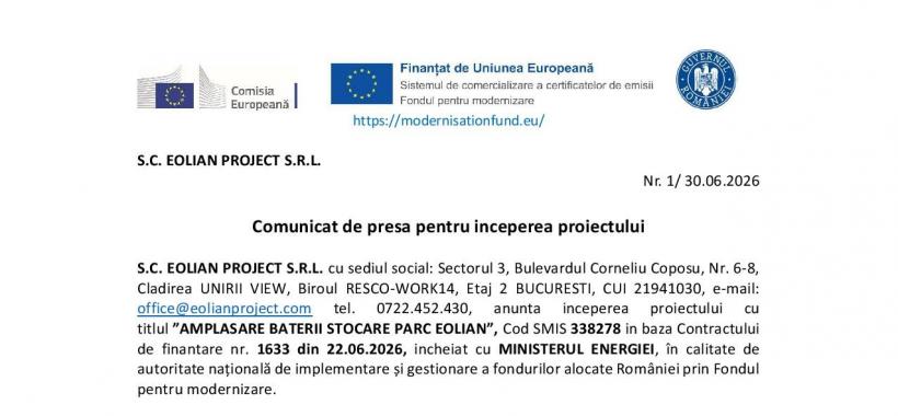 Comunicat de presă pentru începerea proiectului