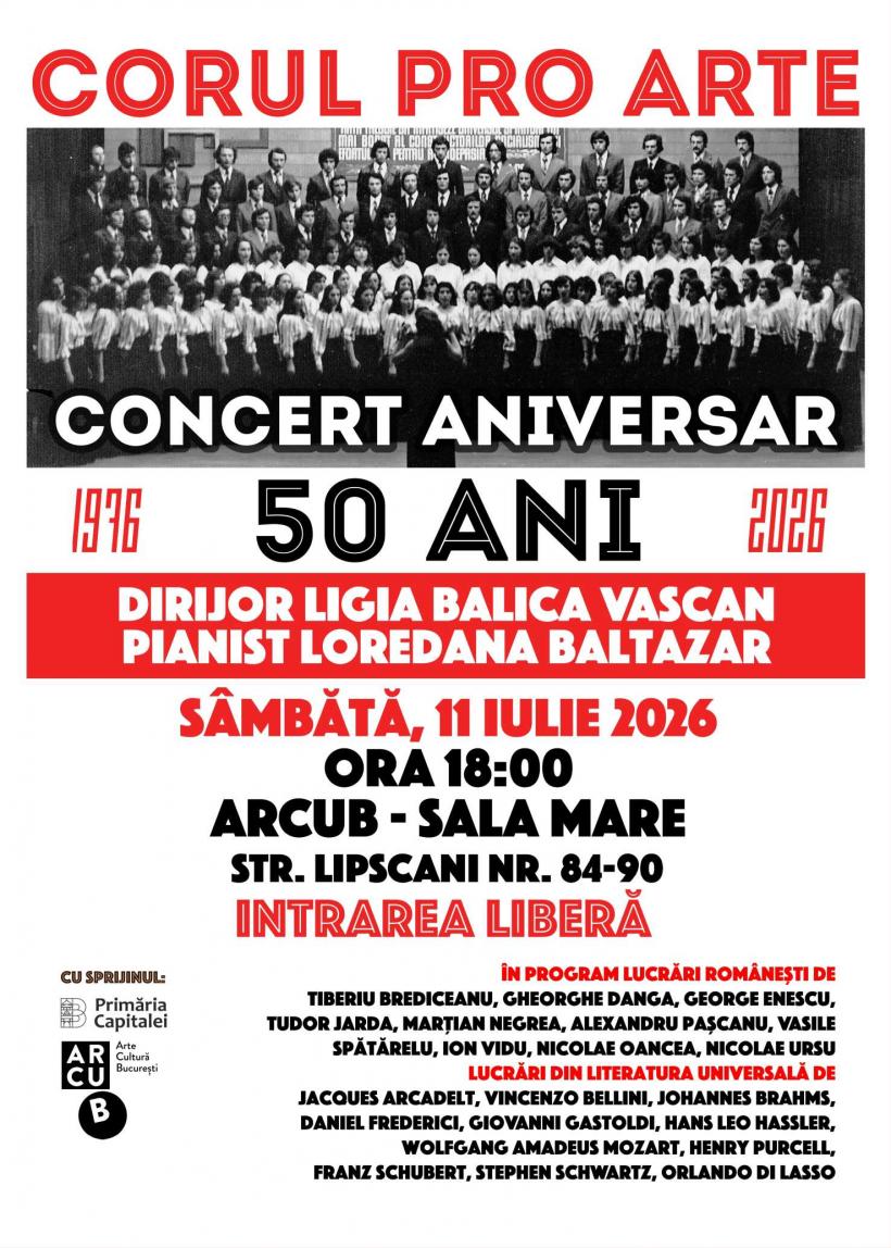 Corul Pro Arte al Universității din București celebrează 50 de ani de existență printr-un concert aniversar la ARCUB
