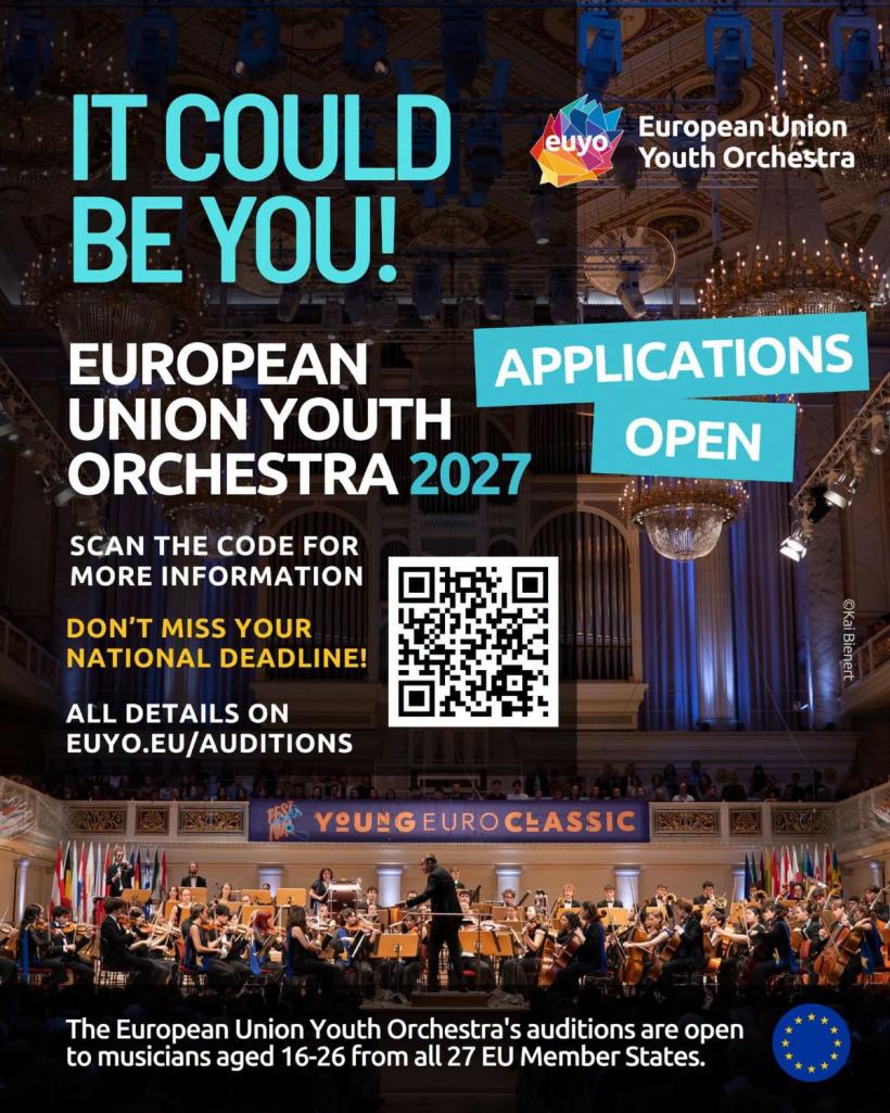 ICR invită tinerii muzicieni să participe la selecția anuală pentru Orchestra de Tineret a Uniunii Europene – EUYO