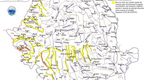 cod portocaliu pe doua rauri din timis si caras severin si cod galben pe motru