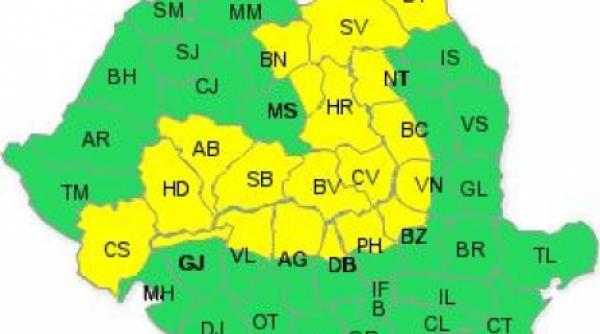 atentionare meteo cod galben de ploi si vijelie pentru 19 judete