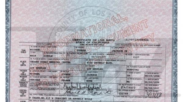 certificatele de nastere ale lui prince michael si paris jackson