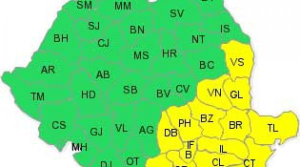codul galben va fi prelungit pana sambata la ora 3 00 pentru sase judete din sud estul tarii