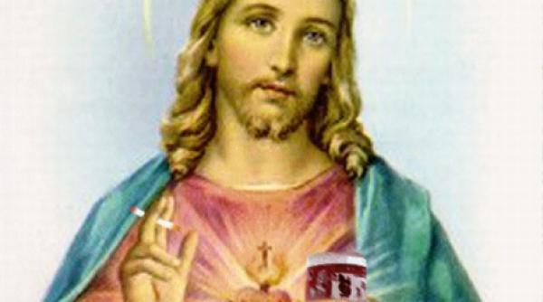 iisus cu tigari si bere in mana intr un manual scolar din india