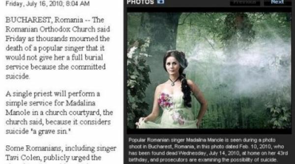 moartea cantaretei madalina manole in presa internationala