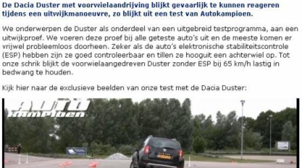 dacia duster testata de olandezi versiunea 4x2 instabila la manevre bruste