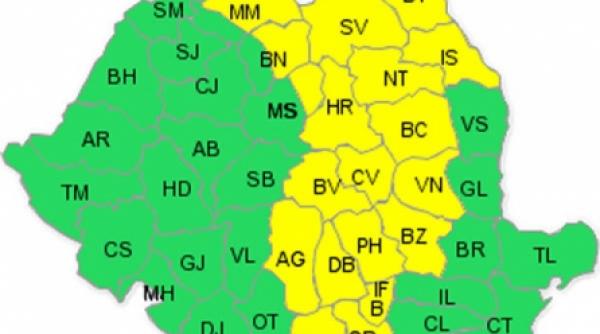 cod galben de ploi si vijelii in bucuresti si 19 judete