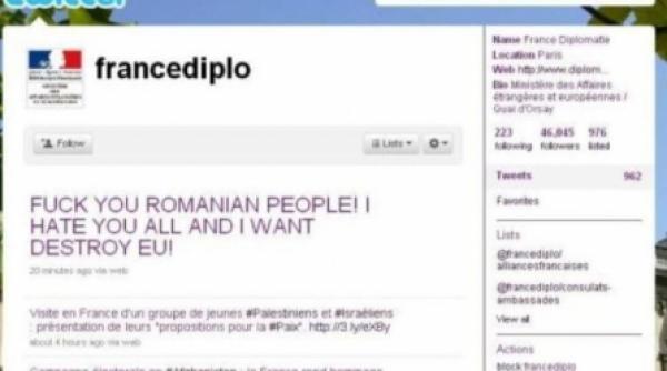 insulte adresate romanilor pe contul de twitter al ministerului francez de externe