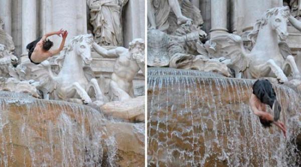romanul attila a facut acrobatii in fontana di trevi
