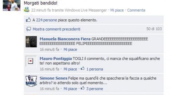 felipe melo l a insultat pe facebook pe arbitrul care nu i a acordat un penalty lui juventus