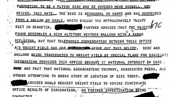 document care atesta ca extraterestrii au aterizat la roswell publicat de fbi