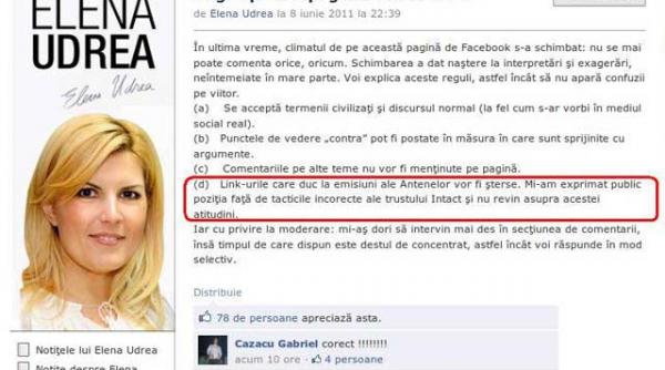 porunca lui udrea pentru facebook fara link uri catre emisiunile antenelor