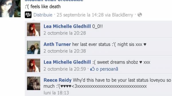 o adolescenta si a prevestit sfarsitul pe facebook simt moartea