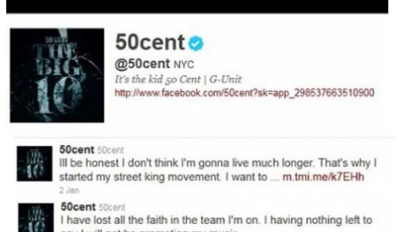 fanii lui 50 cent ingrijorati rapperul si a anuntat moartea pe twitter nu mai am mult de trait