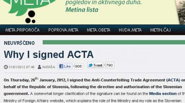 ambasadoarea sloveniei la tokyo isi cere scuze pentru semnarea acta