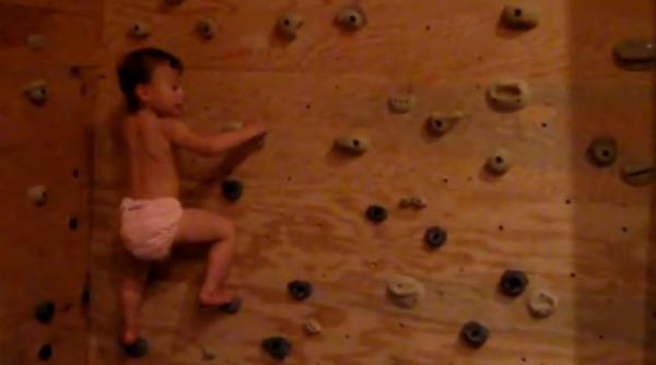 video o fetita de un an si 10 luni escaladeaza fara frica un perete artificial