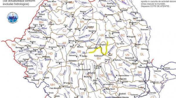 cod galben de inundatii pe raul olt in judetele harghita covasna si brasov