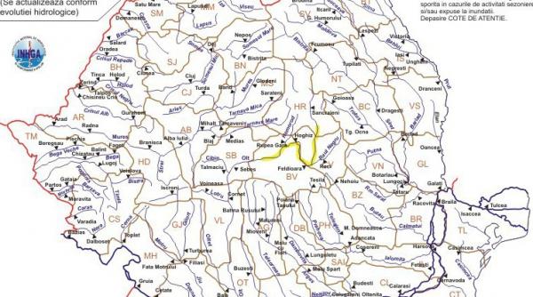 codul galben de inundatii de pe raul olt in judetele hunedoara covasna si brasov a fost prelungit pana luni