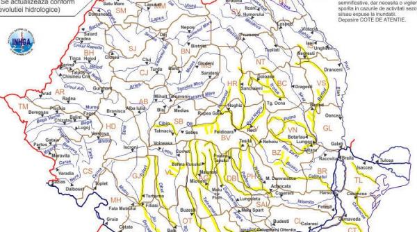 cod galben de inundatii pe raurile din estul sudul si centrul tarii