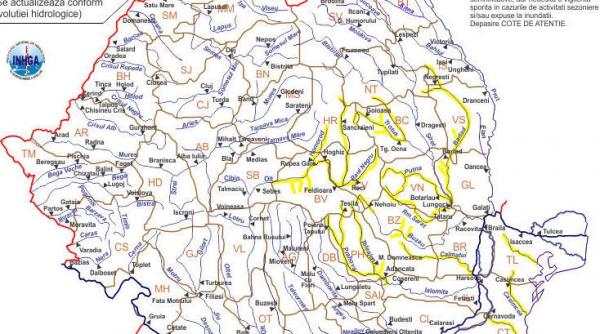 codul galben de inundatii mentinut pana maine dimineata pe rauri din 12 judete