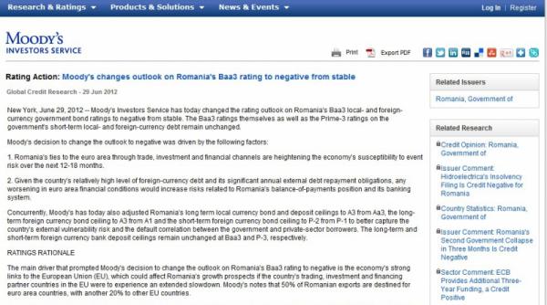 moody s degradeaza perspectiva obligatiunilor de stat ale romaniei the economist cearta dintre presedinte si premier afecteaza economia tarii