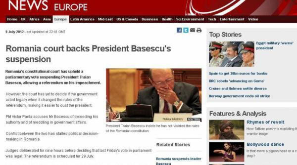 presa internationala comenteaza decizia prin care curtea constitutionala a validat suspendarea lui traian basescu