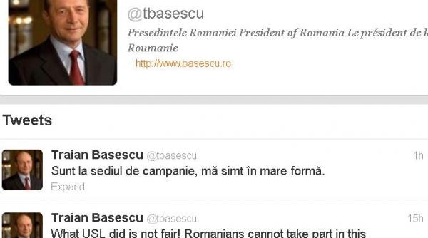 traian basescu activ pe twitter sunt la sediul de campanie ma simt in mare forma