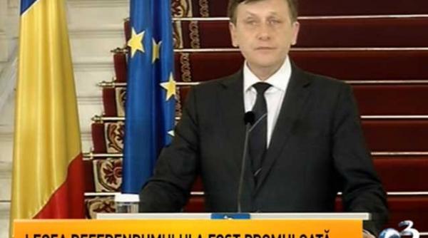 referendumul din 29 va avea barem de participare 50 plus unu din electorat crin antonescu a promulgat legea