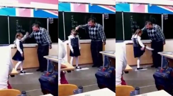 reactie de milioane cum isi pedepseste o scolarita profesorul dupa ce barbatul tipa si o loveste cu degetul in cap in fata clasei video