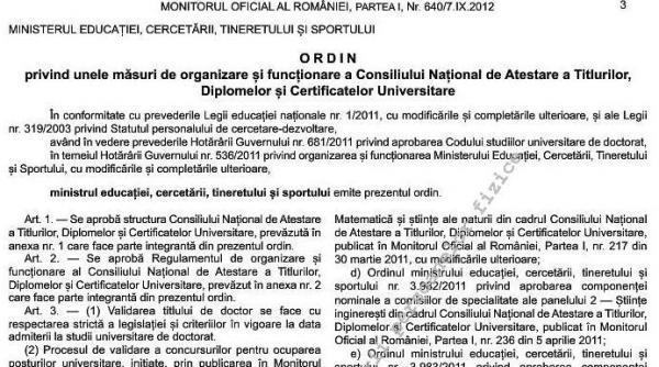 noua componenta a consiliului de atestare a titlurilor publicata in monitorul oficial consiliul va avea 44 de membri in loc de 21