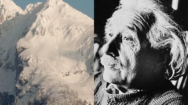 figura lui einstein pe un munte din austria