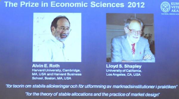 premiul nobel economie alvin roth lloyd shapley 2012