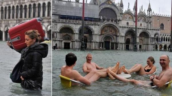 imagini spectaculoase venetia inundata in proportie de 70 cum inoata turistii in centrul istoric video