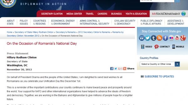 mesaj obama clinton ziua nationala a romaniei