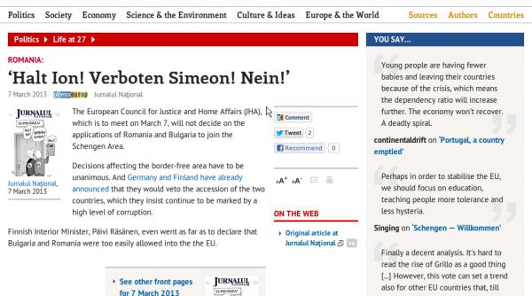 coperta jurnalul national preluata de presseurop