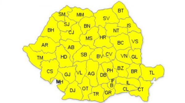 cod galben de ninsori si vant puternic in toata tara