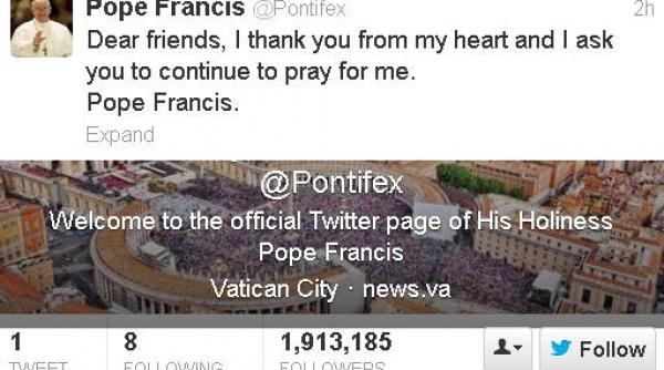 papa francisc primul mesaj pe twitter continuati sa va rugati pentru mine