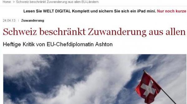 elvetia limiteaza numarul permiselor de munca pentru cetatenii din ue