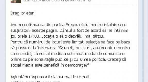 basescu se intalneste cu fanii sai de pe facebook