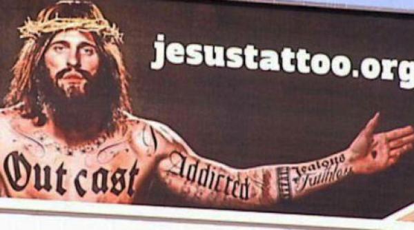 iisus hristos pe panouri publicitare proscris dpendent ateu