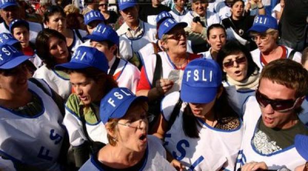 zeci de profesori protesteaza in pia a victoriei