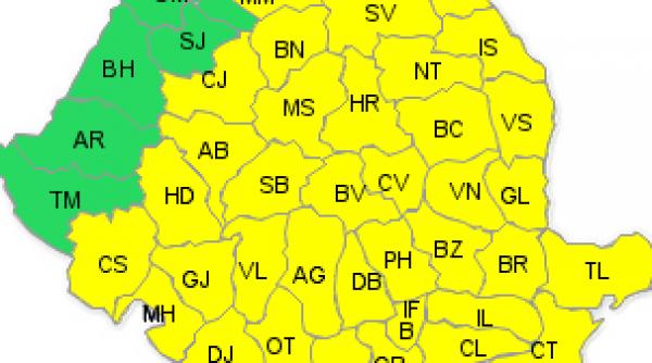 anm a emis cod galben de ploi torentiale grindina si vijelii pentru aproape intreaga tara