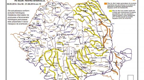cod portocaliu si cod galben de inundatii pe rauri din 13 judete incepand de vineri harta zonelor afectate