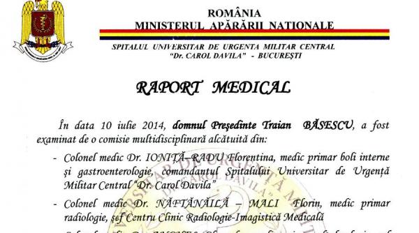basescu a dat publicitatii rezultatele analizelor medicale citeste raportul medical al presedintelui