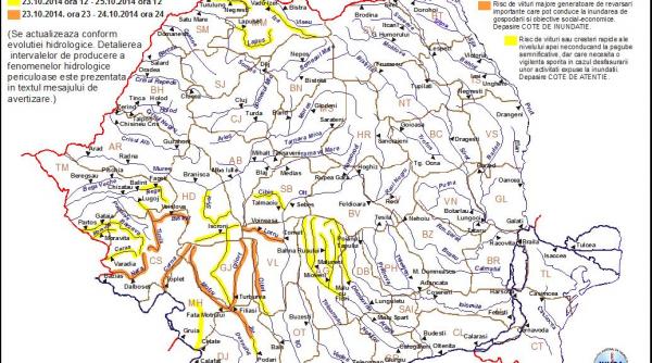 cod galben si portocaliu de inundatii pe mai multe rauri din tara harta zonelor afectate