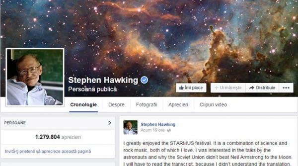 facebook a devenit mai de tept prima postare a lui stephen hawking