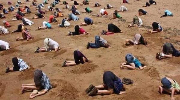 protest bizar in australia zeci de militanti ecologisti si au ingropat capul in nisip pe o plaja din sydney video